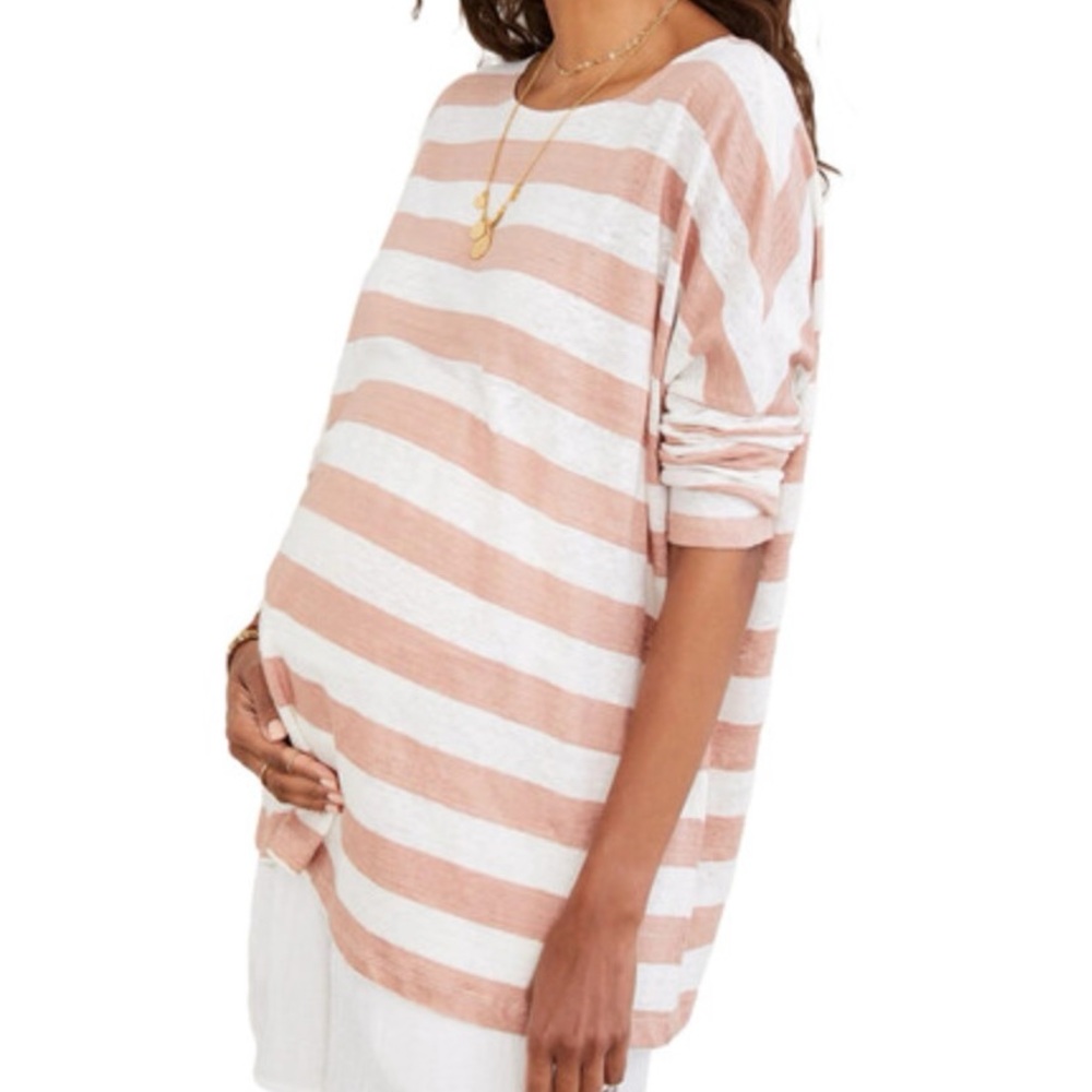 Hatch Linen Longsleeve Tee, Rose Stripe